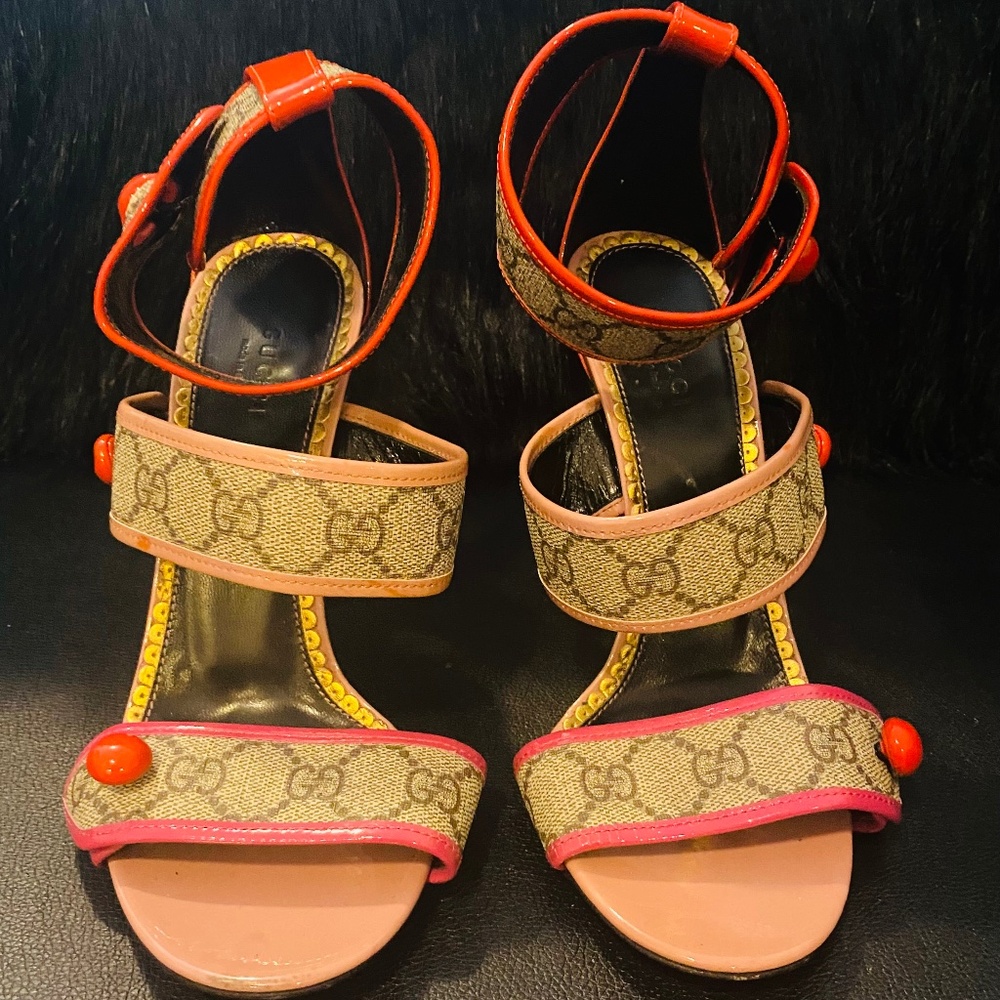Gucci GG Orange/Pink Sandals EU39/US9 Authentic